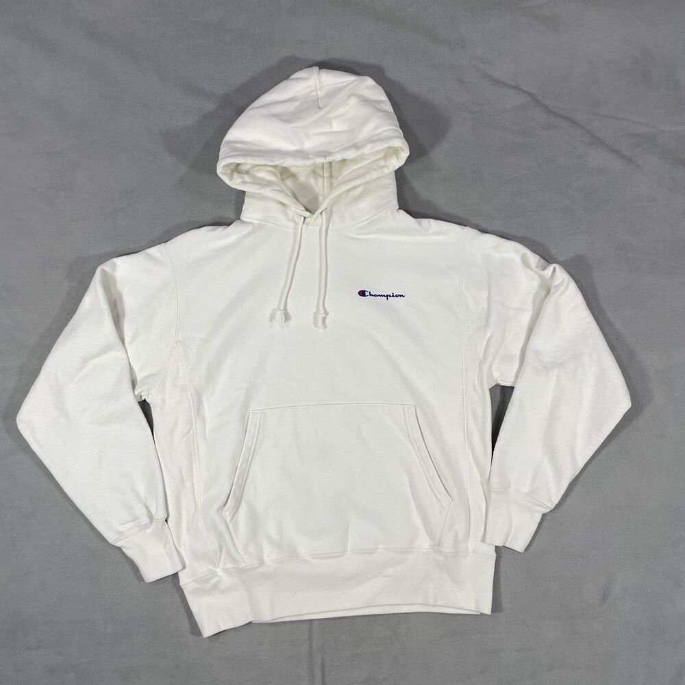 Champion Reverse Weave Hoodie Mens Medium White Heavyweight Sweatshirt Logo